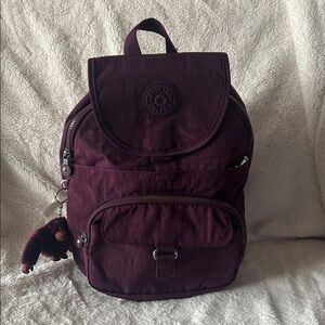 Kipling Queenie Burgundy Backpack with Keychain